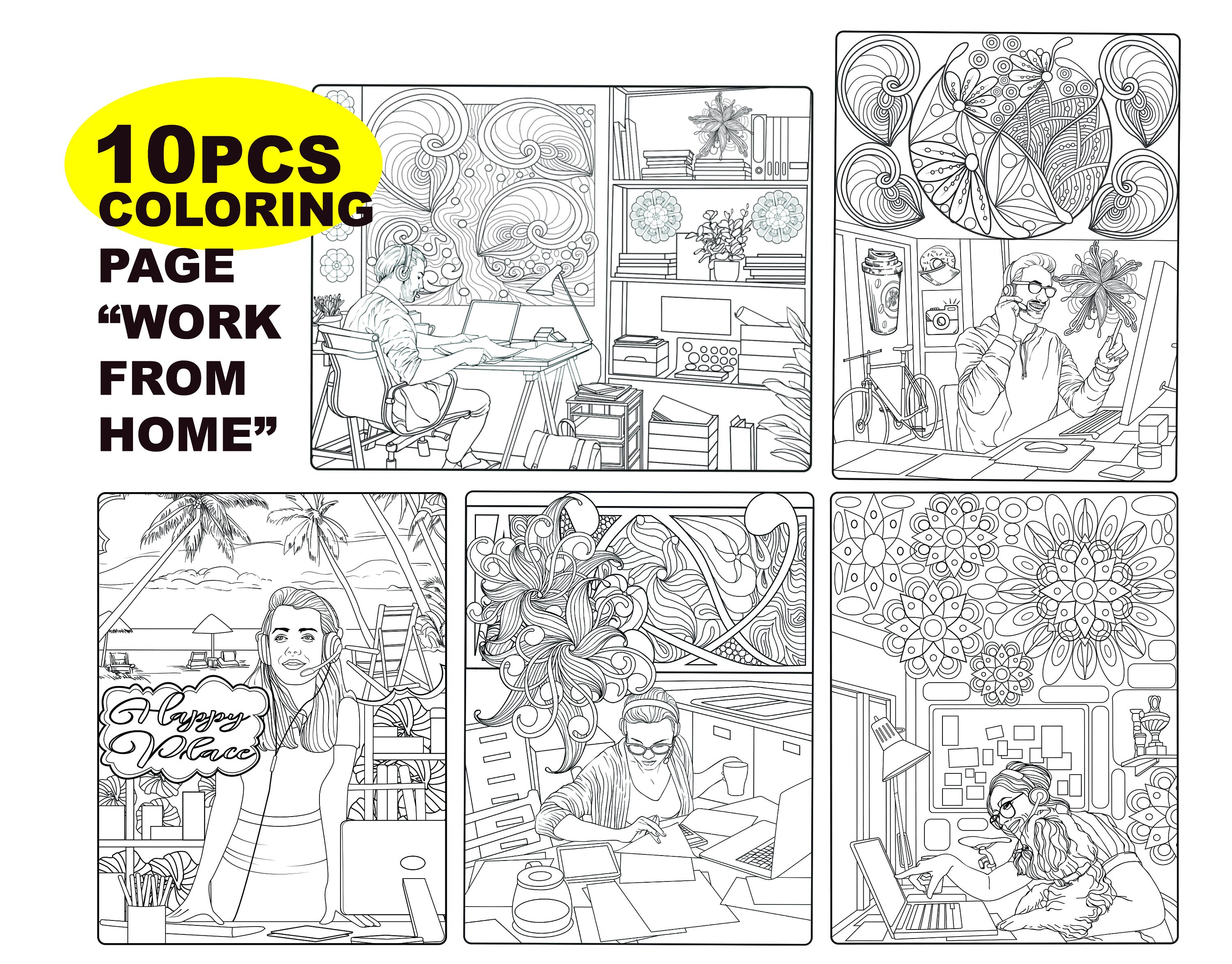 Call Center WFH Downloadable Coloring Book Pages 14 Pages - Etsy