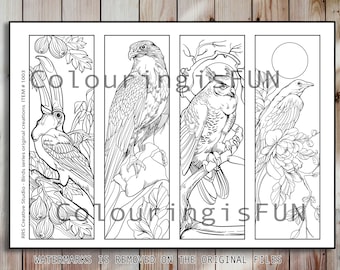 DIY Coloring Bookmarks Birds Design Bible Journaling Unique Designs 4 sets