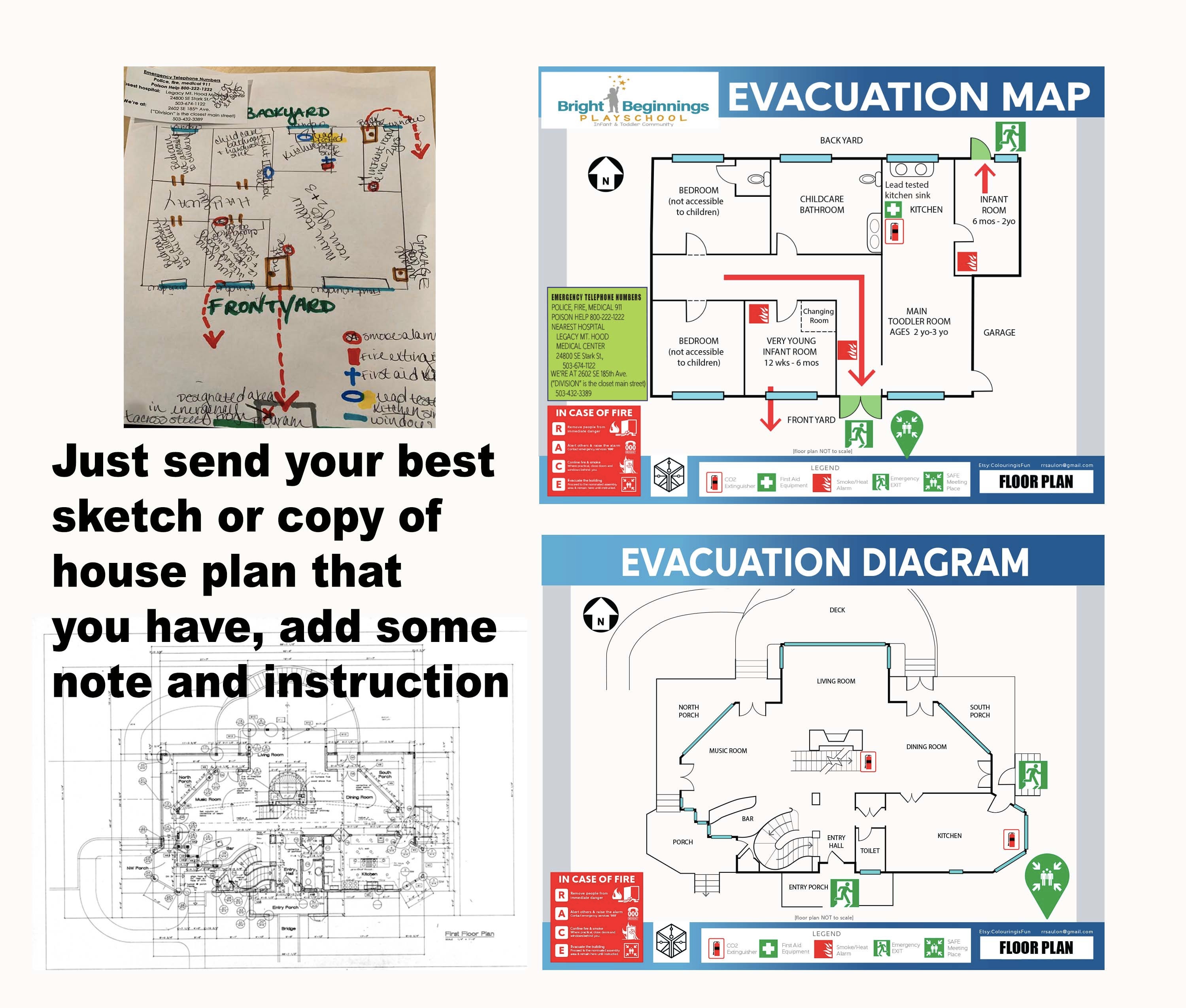 Evacuation Diagram Printable Fire Escape Plan Emergency Response Airbnb ...