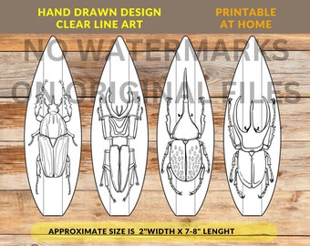 Surfboard Beetle Coloring Bookmarks: Printable Adventure Theme (Digital Download)