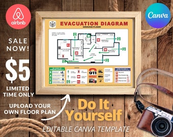 Editable Evacuation Diagram Emergency Fire Escape Route Plan Air Bnb Home Rentals