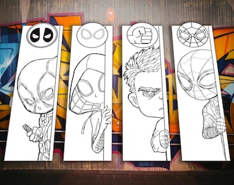 Superheroes Coloring Bookmarks 02– DIY Adventure Craft (Digital Download)