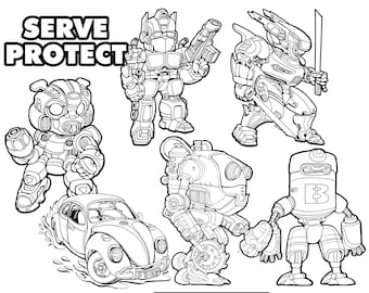 Robots Coloring Pages Instant Download Birthday Gift Activity Printable