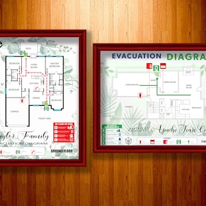 Personalized  Emergency Fire Escape Route - Fire plan - Diagram - Eartquake - Tornado
