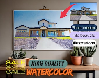 Custom Watercolor House Portrait Illustration (Digital Download)