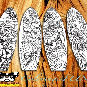 Unique Coloring Bookmarks High Quality and Printable Journaling Adventure theme 8 sets Surfboard