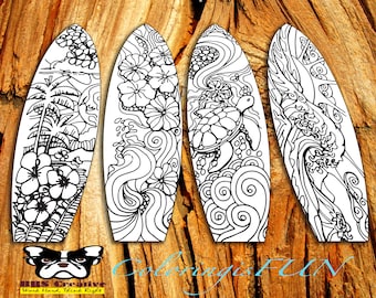 Surfboard Coloring Bookmarks: Adventure Theme Printable (Digital Download)