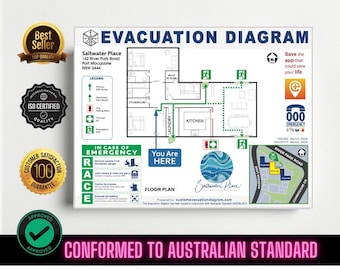 Personalized Printable Evacuation Plan Diagram Fire Escape Route  Australian Standard