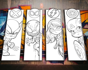 Superheroes Coloring Bookmarks 01– DIY Adventure Craft (Digital Download)