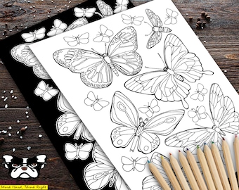 Butterfly Coloring Page: Day & Night Designs (Digital Download)