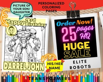 Personalized Robot Birthday Coloring Pages: 25 Page Party Activity (Digital Download)