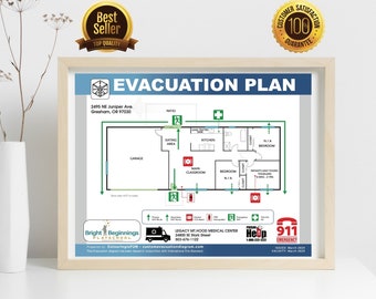 Evakuierungsdiagramm druckbare Feuerleiterplan-Notfallabwehr Airbnb-Zeichen