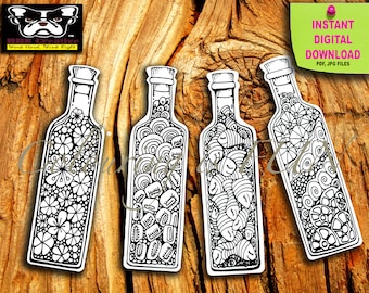 DIY Bottle Coloring Bookmarks: Doodles and Intricate Designs (Digital Download)