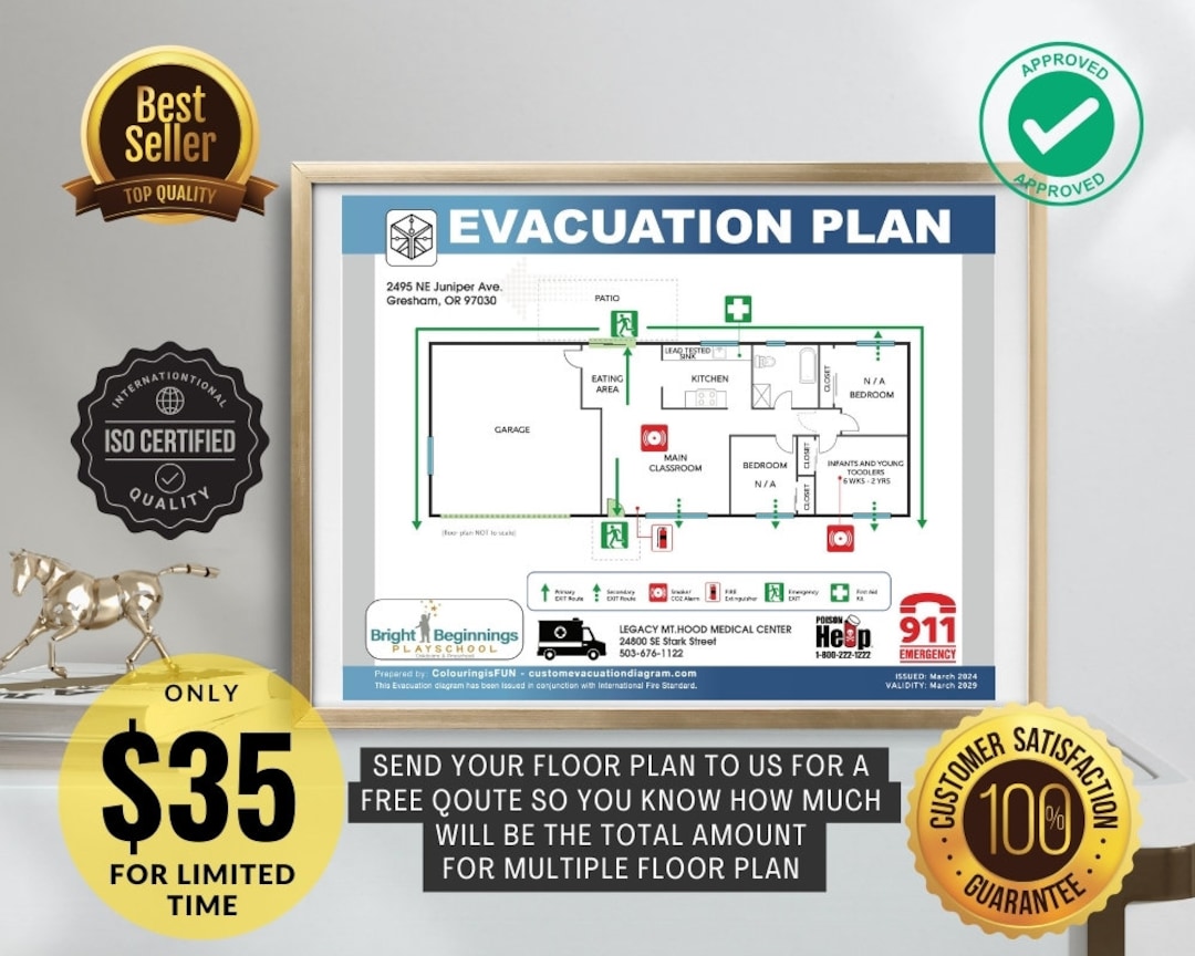 Evacuation Diagram Printable Fire Escape Plan Emergency Response - Etsy UK