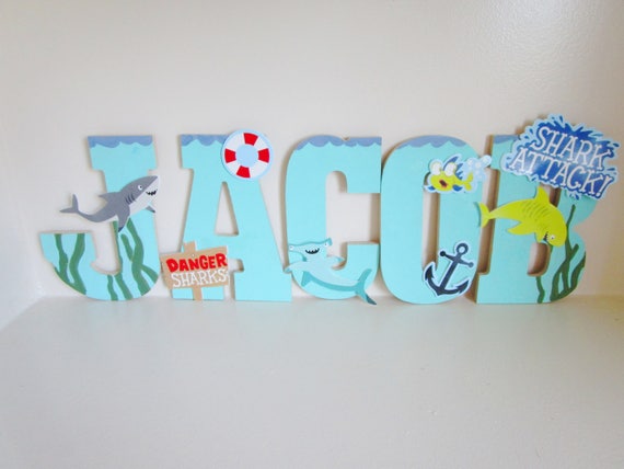 Shark Letters For Nursery And Kids Room Kids Room Decor Nursery Decor Shark Decorations For Kids Room Custom Kids Name Letters