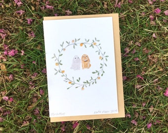2 Designs ~ Bunnies ~ 100% recycled paper ~ watercolour art ~ Love ~ Wedding ~ Engagement ~ Valentine's Day ~ boyfriend girlfriend