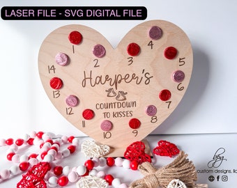 DIGITAL Valentine Heart Countdown Kisses Candy Calendar Holder Love Kid Child Gift Home  File SVG Laser Design Glowforge Aura Wood MDF Stand