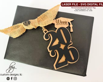 DIGITAL 2026 Graduation Grad Ornament Gift Floral Tag Keepsake SVG Design Glowforge Aura Thunder Aeon Omni Laser File Design Wood Acrylic 3D