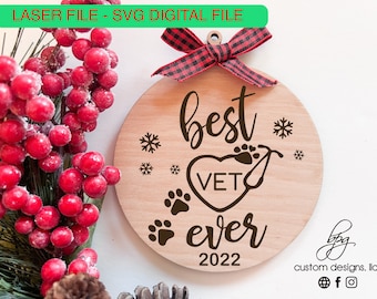 Digital Dog Pet Vet Technician Veterinarian Care Thank You Gift Christmas Ornament Keepsake SVG Laser File Design DIY Glowforge Wood Acrylic