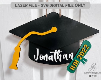 DIGITAL DOWNLOAD Senior Hanger Door Graduation Sign Grad Memories Keepsake Party Cap Scroll Tassel 3D - SVG File