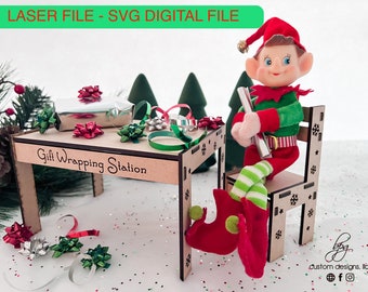 DIGITAL Elf Prop Kit Bundle Gift Wrapping Station Christmas Xmas Holiday SVG Laser Cut File Design DIY Glowforge Wood Accessories Props