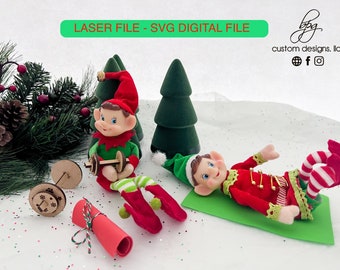 DIGITAL Elf Prop Weight Exercise Fitness Work Out Yoga Gym Christmas Xmas Holiday SVG Laser Glowforge Wood Accessories Two Elves Kit Bundle