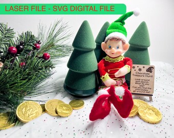 DIGITAL Elf Prop Chocolate Treasure Hunt Sign Easel Christmas Xmas Holiday SVG Laser Cut File Design DIY Accessories Elves Kit