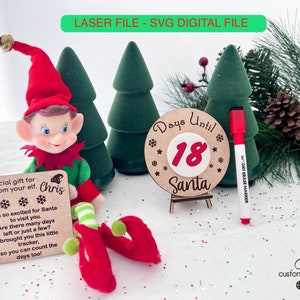 DIGITAL Elf Bundle Santa Days Countdown Board Whiteboard Christmas Xmas Holiday SVG Laser File Accessories Kit Glowforge Prop Two Elves