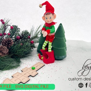 DIGITAL Elf Prop Hopscotch Game Keepsake Christmas Xmas Holiday SVG Laser Cut File Design Glowforge Wood Accessories Two Elves Kit Bundle