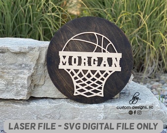 DIGITAL DOWNLOAD Basketball Hoop Net Round Bedroom Sign Wood Personalized Dorm Modern Rustic Farmhouse girl boy sport coach gift SVG File