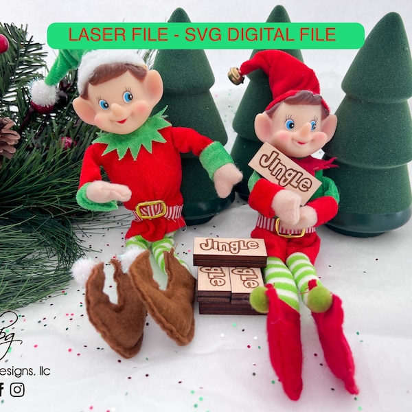 DIGITAL Elf Prop Jingle Game Keepsake Christmas Xmas Holiday SVG Laser Cut File Design DIY Glowforge Wood Accessories Two Elves Kit Bundle
