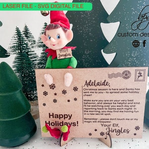 DIGITALE Brandneue Familie Elf Regal Prop Namensschild Erster Eingang Willkommen Behavior Report Postkarte Weihnachten SVG Laser Acces Glowforge
