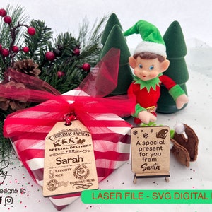 DIGITAL Elf Prop Santa Special Gift Tag Sign Easel Christmas Xmas Holiday SVG Laser File Glowforge Accessories Two Elves Behavior Report