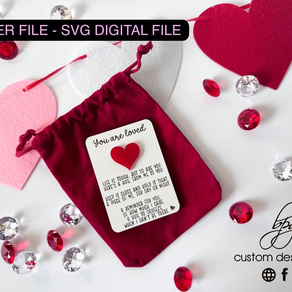 DIGITAL Pocket Hug Charm Token Tag Poem Note Card Valentine Love Romance Support Gift File SVG Laser Design Glowforge Aura Wood Acrylic MDF