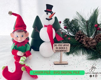 DIGITA  Elf Prop Want Build Snowman Christmas Xmas Holiday SVG Laser Cut File Design Glowforge Wood Accessories Two Elves Kit Bundle