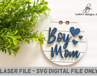 DIGITAL Boy Mom Bogg Wagon Stroller Diaper Bag Tag Charm Wood Acrylic DIY Keepsake Family Friend Gift Design Laser Glowforge Aura SVG File