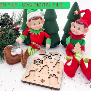DIGITAL Elf Prop Puzzle Game Christmas Xmas Holiday SVG Laser Cut File Design DIY Glowforge Wood Accessories Two Elves Bundle Kit