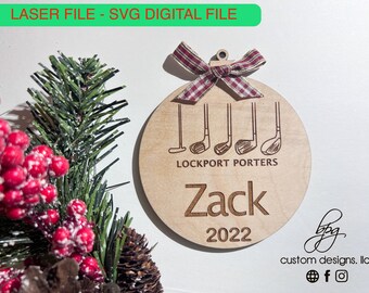 Digital Download Golf Clubs Xmas Christmas Gift Present Ornament Keepsake SVG Laser Glowforge