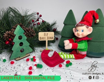 DIGITAL Elf Prop Kit Bundle Tree Toss Game Sign Christmas Xmas Holiday SVG Laser Cut File Design DIY Glowforge Accessories Props Elves Two