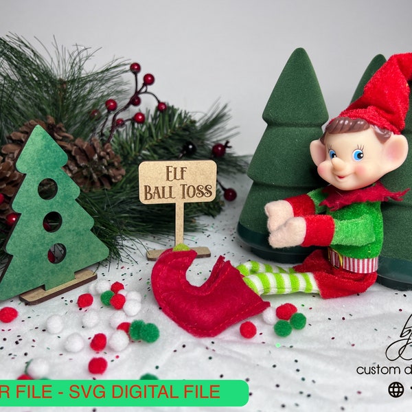 DIGITAL Elf Prop Kit Bundle Tree Toss Game Sign Christmas Xmas Holiday SVG Laser Cut File Design DIY Glowforge Accessories Props Elves Two