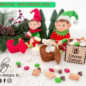 DIGITAL Download*  Elf Prop S&#39;mores Station Smore Box Christmas Xmas Holiday Laser Cut File Two Elves Glowforge s&#39;more Fire Wood Accessories