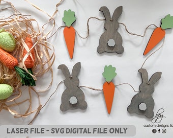 DIGITAL Easter Bunny Carrot Garland Banner Family Fireplace Mantle Shelf Wood Acrylic DIY Party Prop Holiday SVG Laser File Glowforge Aura