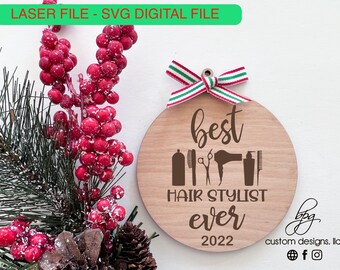 Digital Hair Stylist Barber Beautician Cosmetology Thank You Gift Christmas Ornament Keepsake SVG Laser File Design DIY Glowforge Acrylic