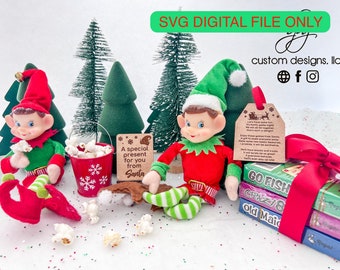 DIGITAL Elf Prop Kit Bundle Game Card Family Tag Christmas Santa Holiday SVG Laser Cut Gift Design DIY Glowforge Accessories Props