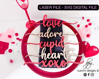 DIGITAL Valentine Plate Setting Heart Love Cupid Dinner Friend Family Wood Acrylic DIY Party Prop Holiday SVG Laser File Glowforge Aura