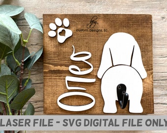 DIGITAL DOWNLOAD Basset Hound Leash Holder Dog Walker Puppy Walk Wall Art Sign Wood - SVG File