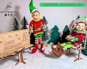 DIGITAL Elf Kit Bundle Prop Game Chair Gaming Tech TV Stand Headset Virtual Reality SVG Laser Glowforge Prop Accessories Christmas Two Elves