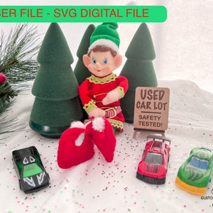 DIGITAL Elf Prop Car Lot Sign Easel Christmas Xmas Holiday SVG Laser Cut File Design DIY Glowforge Wood Accessories Kit Bundle Elves
