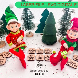 DIGITAL Elf Prop Memory Game Keepsake Christmas Xmas Holiday SVG Laser Cut File Design DIY Glowforge Wood Accessories Kit Bundle Two Elves