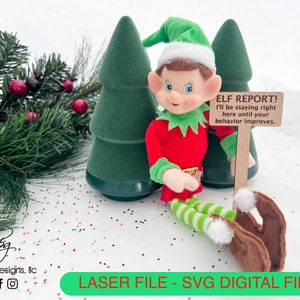 Elfo DIGITALE Prop Elfo Segnala cattivo comportamento Segno Natale Natale Vacanza SVG Laser Cut File Design Glowforge Accessori Elfi Kit Bundle